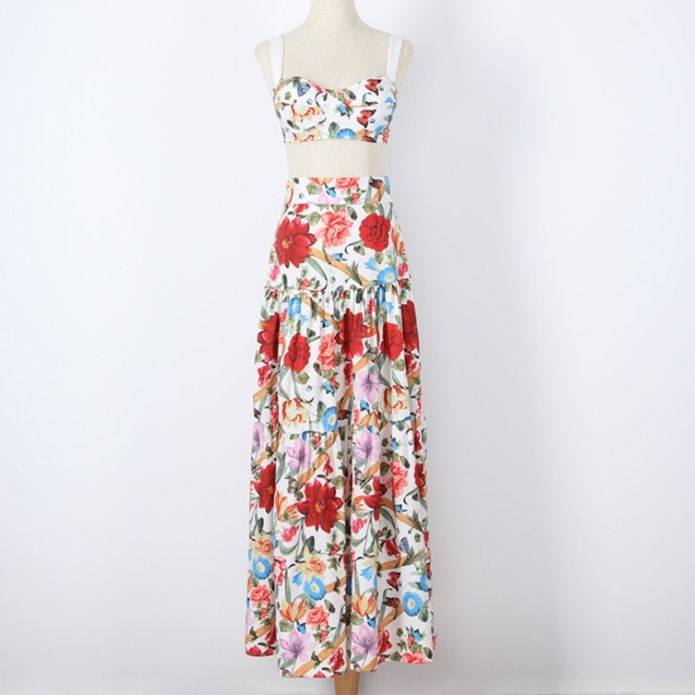 Boho gypsy floral print crop top maxi skirt Set - Picture 9 of 12